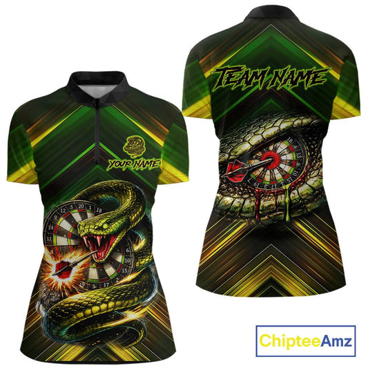 Yellow & Green Cobra Snake Dart Shirts for Women Custom Dart Team Jersey Polo & 1/4-Zip Dart Outfit DHT22