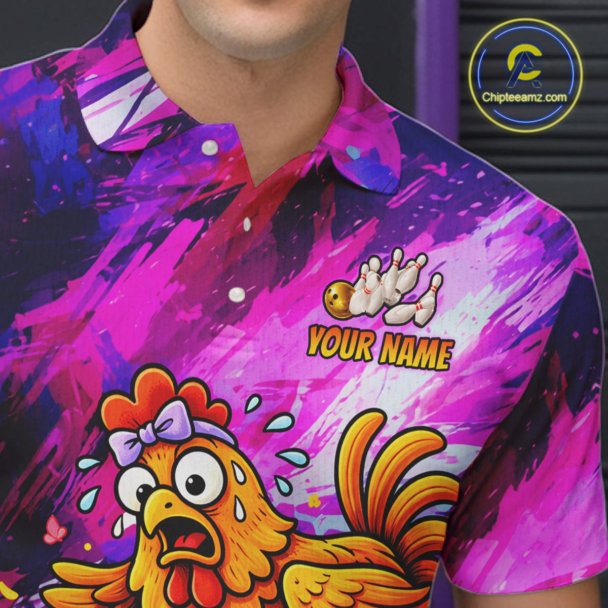 Custom Funny Chicken Bowling Team Shirt for Men Easter Bowling League Jersey Polo & 1/4-Zip QZT939
