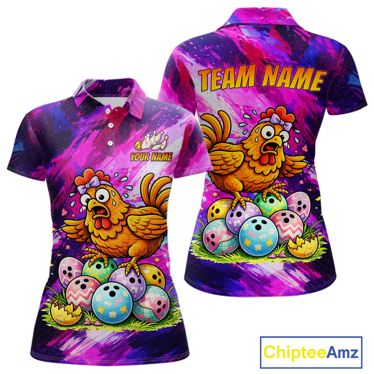 Custom Funny Chicken Bowling Team Shirt for Women Easter Bowling League Jersey Polo & 1/4-Zip QZT939