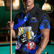 Load image into Gallery viewer, Custom Blue Funny 8 Ball Pool Billiard Team Shirts for Men Billiard League Jersey Polo &amp;1/4 Zip BHT2