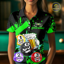 Load image into Gallery viewer, Custom Green Funny 8 Ball Pool Billiard Team Shirts for Women Billiard League Jersey Polo &amp;1/4 Zip BHT2