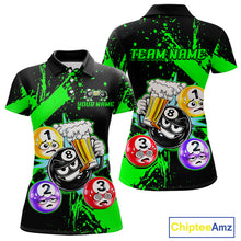 Load image into Gallery viewer, Custom Green Funny 8 Ball Pool Billiard Team Shirts for Women Billiard League Jersey Polo &amp;1/4 Zip BHT2