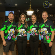 Load image into Gallery viewer, Custom Green Funny 8 Ball Pool Billiard Team Shirts for Women Billiard League Jersey Polo &amp;1/4 Zip BHT2