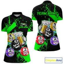 Load image into Gallery viewer, Custom Green Funny 8 Ball Pool Billiard Team Shirts for Women Billiard League Jersey Polo &amp;1/4 Zip BHT2