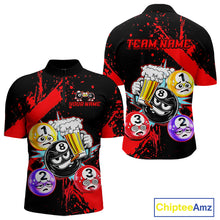 Load image into Gallery viewer, Custom Red Funny 8 Ball Pool Billiard Team Shirts for Men Billiard League Jersey Polo &amp;1/4 Zip BHT2
