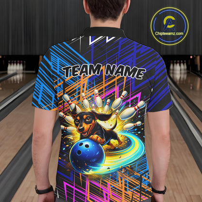 Multicolor Funny Dachshund Bowling Shirt Custom Bowling Team Jersey for Men Polo & Quarter-Zip Bowling Outfit QZT941
