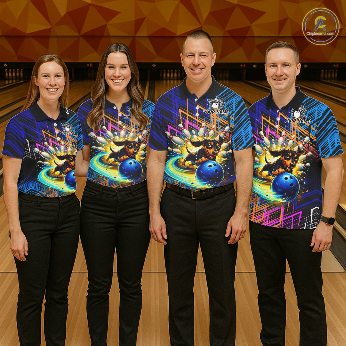 Multicolor Funny Dachshund Bowling Shirt Custom Bowling Team Jersey for Men Polo & Quarter-Zip Bowling Outfit QZT941