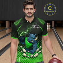 Load image into Gallery viewer, Custom Funny Green Rhino Bowling Team Shirt for Men Bowling Jersey Polo, Quarter-Zip Outfit QZT805