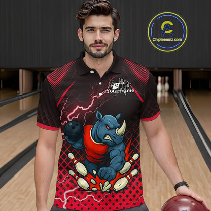 Custom Funny Red Rhino Bowling Team Shirt for Men Bowling Jersey Polo, Quarter-Zip Outfit QZT805