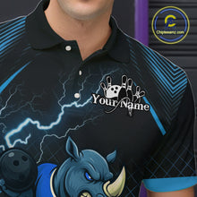 Load image into Gallery viewer, Custom Funny Blue Rhino Bowling Team Shirt for Men Bowling Jersey Polo, Quarter-Zip Outfit QZT805