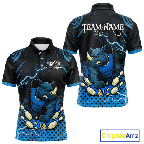 Custom Funny Blue Rhino Bowling Team Shirt for Men Bowling Jersey Polo, Quarter-Zip Outfit QZT805