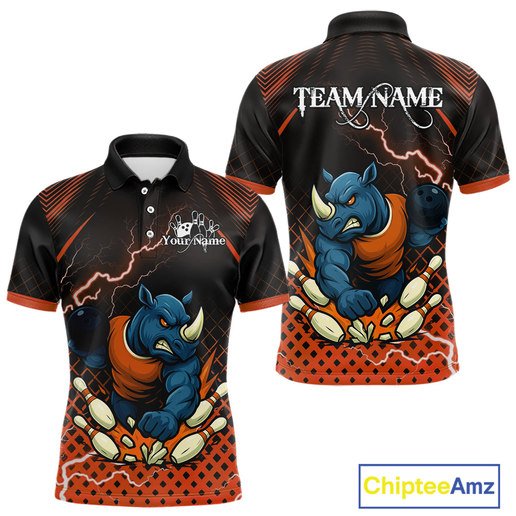 Custom Funny Orange Rhino Bowling Team Shirt for Men Bowling Jersey Polo, Quarter-Zip Outfit QZT805