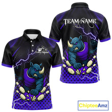 Load image into Gallery viewer, Custom Funny Purple Rhino Bowling Team Shirt for Men Bowling Jersey Polo, Quarter-Zip Outfit QZT805