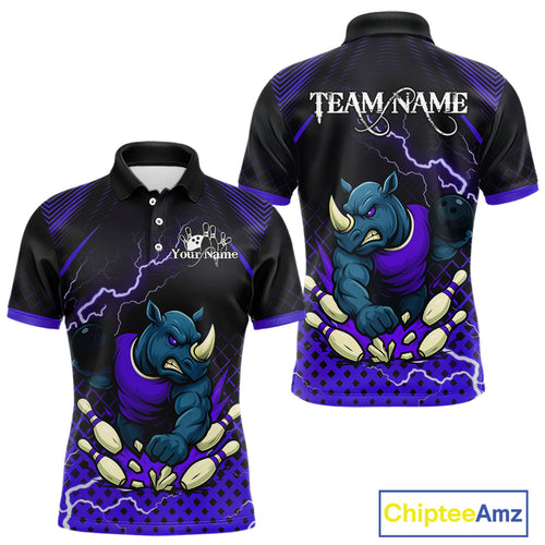 Custom Funny Purple Rhino Bowling Team Shirt for Men Bowling Jersey Polo, Quarter-Zip Outfit QZT805