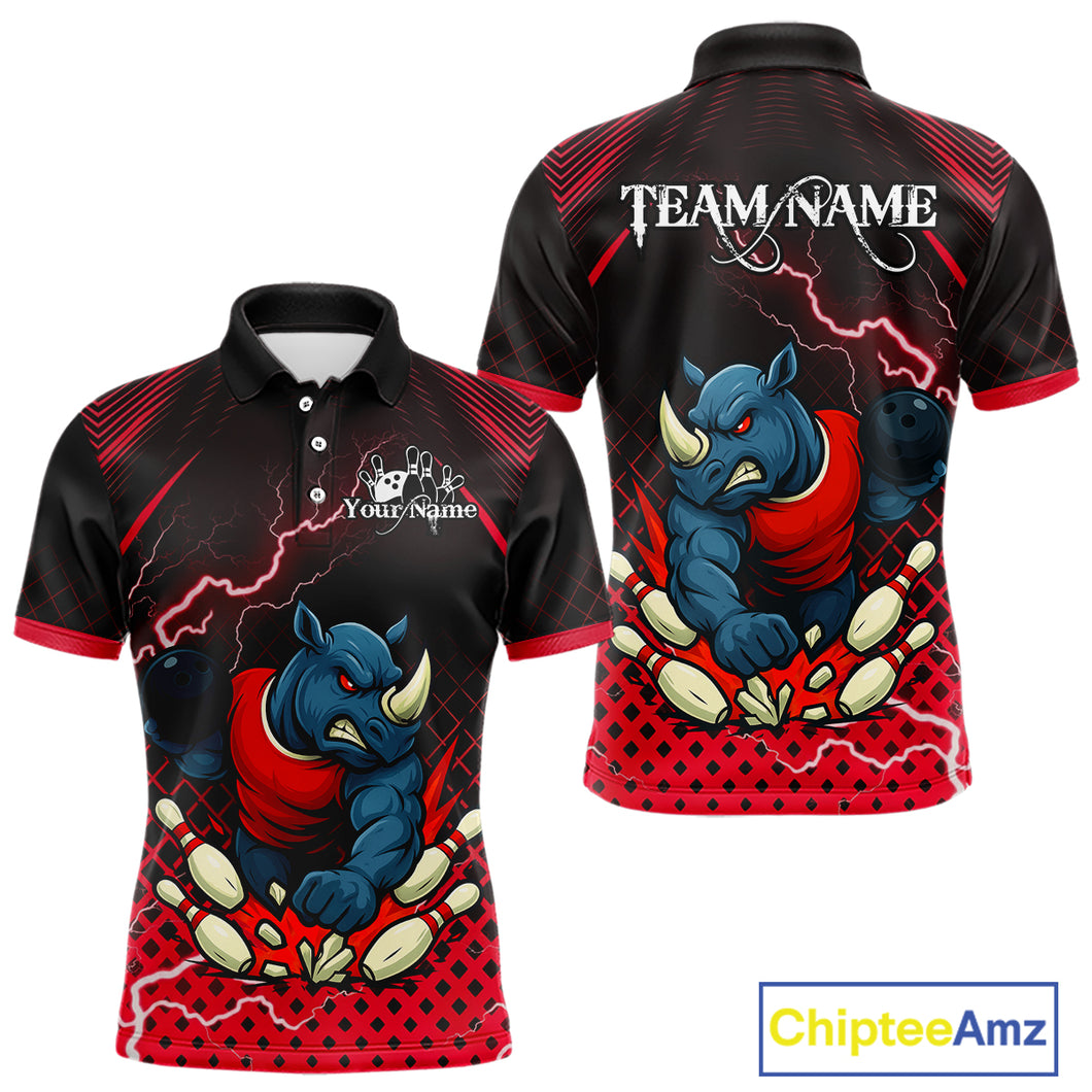 Custom Funny Red Rhino Bowling Team Shirt for Men Bowling Jersey Polo, Quarter-Zip Outfit QZT805