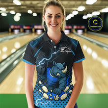 Load image into Gallery viewer, Custom Funny Blue Rhino Bowling Team Shirt for Women Bowling Jersey Polo, Quarter-Zip Outfit QZT805