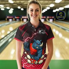 Load image into Gallery viewer, Custom Funny Red Rhino Bowling Team Shirt for Women Bowling Jersey Polo, Quarter-Zip Outfit QZT805