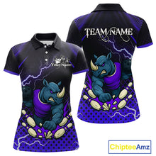 Load image into Gallery viewer, Custom Funny Purple Rhino Bowling Team Shirt for Women Bowling Jersey Polo, Quarter-Zip Outfit QZT805