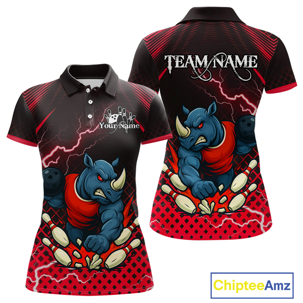 Custom Funny Red Rhino Bowling Team Shirt for Women Bowling Jersey Polo, Quarter-Zip Outfit QZT805
