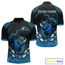 Load image into Gallery viewer, Custom Funny Blue Rhino Bowling Team Shirt for Men Bowling Jersey Polo, Quarter-Zip Outfit QZT805