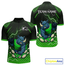 Load image into Gallery viewer, Custom Funny Green Rhino Bowling Team Shirt for Men Bowling Jersey Polo, Quarter-Zip Outfit QZT805
