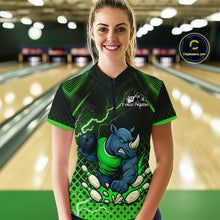 Load image into Gallery viewer, Custom Funny Green Rhino Bowling Team Shirt for Women Bowling Jersey Polo, Quarter-Zip Outfit QZT805