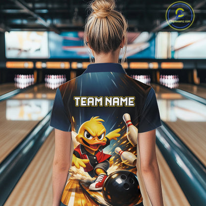 Personalized Funny Duck Bowling Team Shirt for Women Bowling League Uniform Polo & 1/4-Zip QZT858