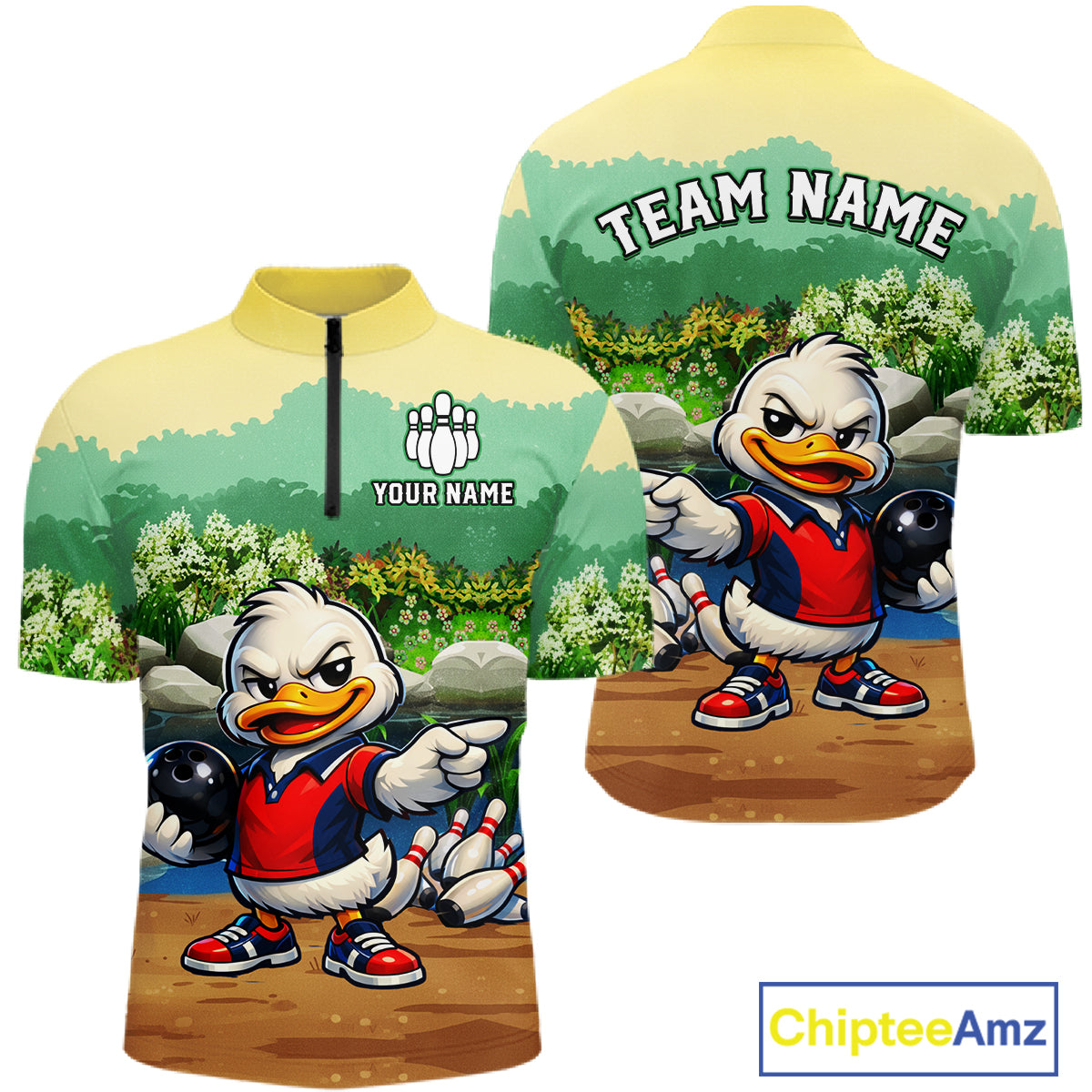 Customizable sports jersey with cartoon duck design and 'Your Name' text space.