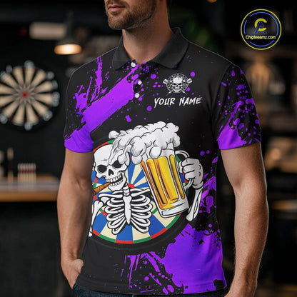 Custom Purple Skeleton Dart Jersey for Team Polo & 1/4 Zip Beer Dartboard Shirts Dart Jerseys Gift for Men DHT3