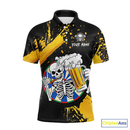 Custom Yellow Skeleton Dart Jersey for Team Polo & 1/4 Zip Beer Dartboard Shirts Dart Jerseys Gift for Men DHT3