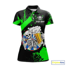 Load image into Gallery viewer, Custom Green Skeleton Dart Jersey for Team Polo &amp; 1/4 Zip Beer Dartboard Shirts Dart Jerseys Gift for Women DHT3