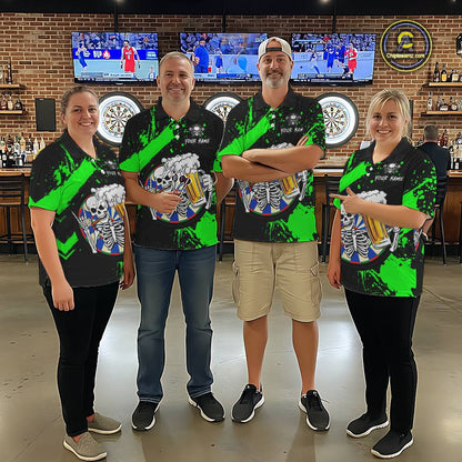 Custom Green Skeleton Dart Jersey for Team Polo & 1/4 Zip Beer Dartboard Shirts Dart Jerseys Gift for Women DHT3