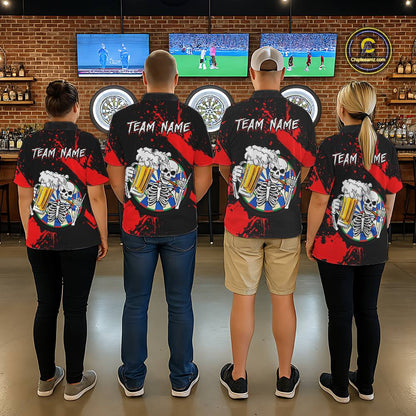 Custom Red Skeleton Dart Jersey for Team Polo & 1/4 Zip Beer Dartboard Shirts Dart Jerseys Gift for Men DHT3