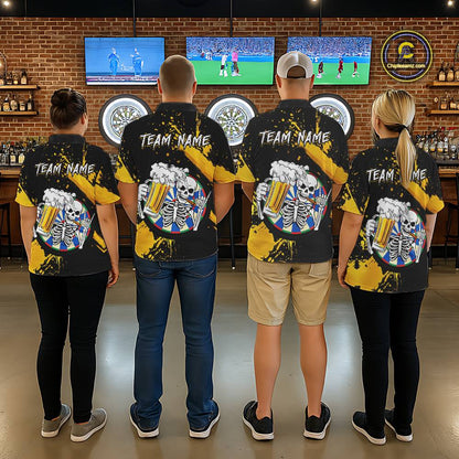 Custom Yellow Skeleton Dart Jersey for Team Polo & 1/4 Zip Beer Dartboard Shirts Dart Jerseys Gift for Women DHT3