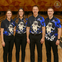 Load image into Gallery viewer, Custom Blue Funny Pug Dog Bowling League Shirt for Women Polo &amp; 1/4-Zip Bowling Jersey for Team QZT906