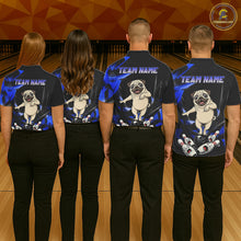 Load image into Gallery viewer, Custom Blue Funny Pug Dog Bowling League Shirt for Women Polo &amp; 1/4-Zip Bowling Jersey for Team QZT906