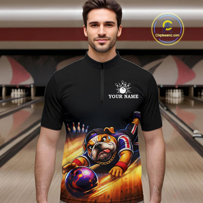 Funny Bulldog Bowling Shirt for Team Custom Polo & 1/4 Zip Bowling Jersey for Men QZT913
