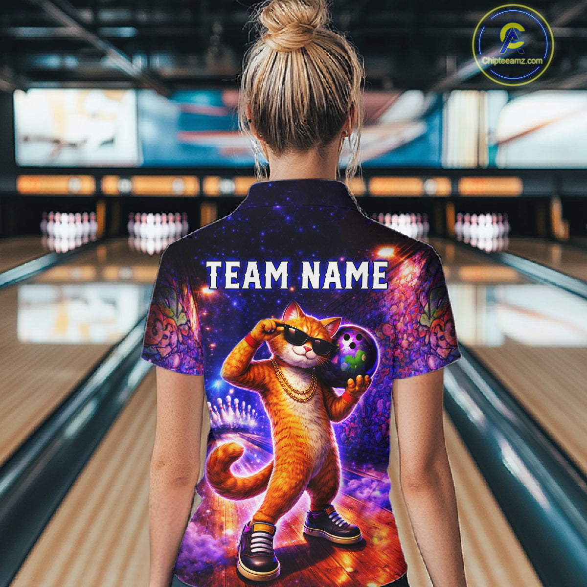 Custom Graffiti Funny Cat Bowling Shirt for Women Bowling League Jersey Polo & Quarter-Zip Bowling Outfit QZT919
