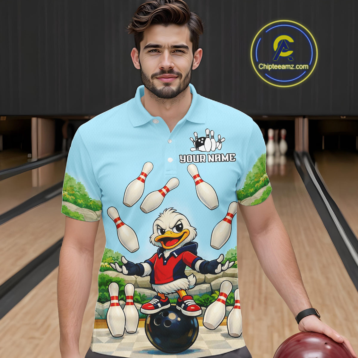 Personalized Funny Duck Bowling Team Shirt for Men Bowling Jersey Performance Polo & 1/4-Zip QZT45
