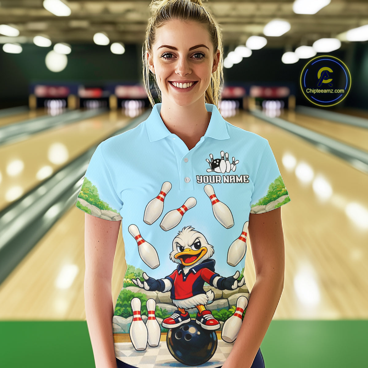 Personalized Funny Duck Bowling Team Shirt for Women Bowling Jersey Performance Polo & 1/4-Zip QZT45