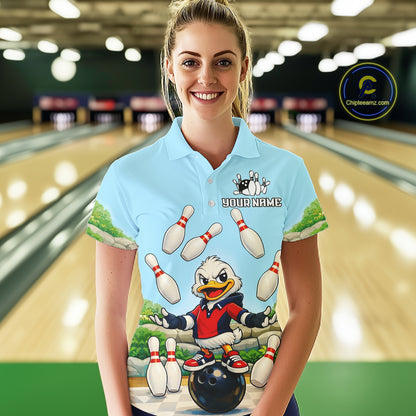 Personalized Funny Duck Bowling Team Shirt for Women Bowling Jersey Performance Polo & 1/4-Zip QZT45