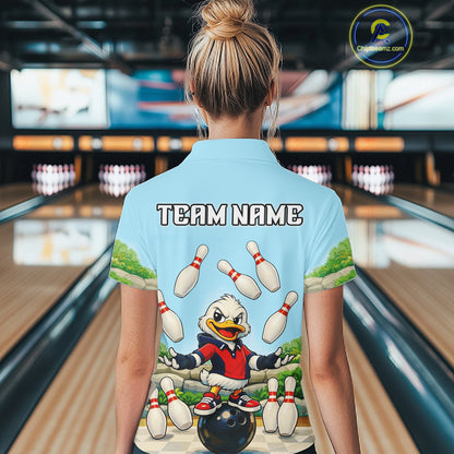 Personalized Funny Duck Bowling Team Shirt for Women Bowling Jersey Performance Polo & 1/4-Zip QZT45