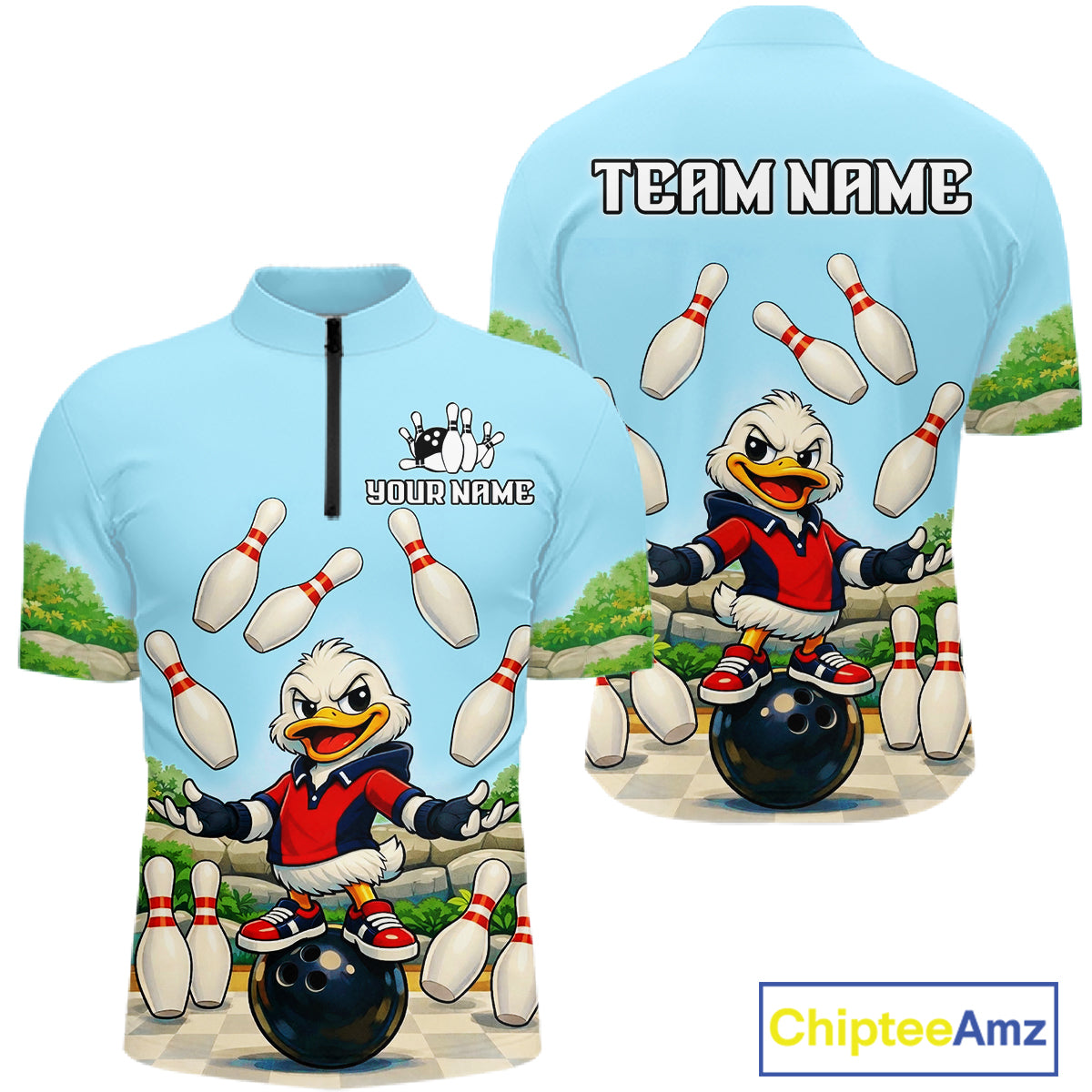 Personalized Funny Duck Bowling Team Shirt for Men Bowling Jersey Performance Polo & 1/4-Zip QZT45