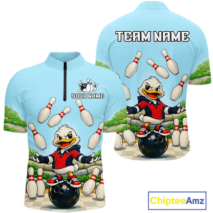 Personalized Funny Duck Bowling Team Shirt for Men Bowling Jersey Performance Polo & 1/4-Zip QZT45