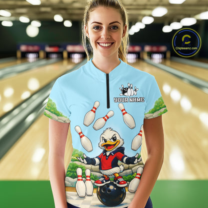 Personalized Funny Duck Bowling Team Shirt for Women Bowling Jersey Performance Polo & 1/4-Zip QZT45
