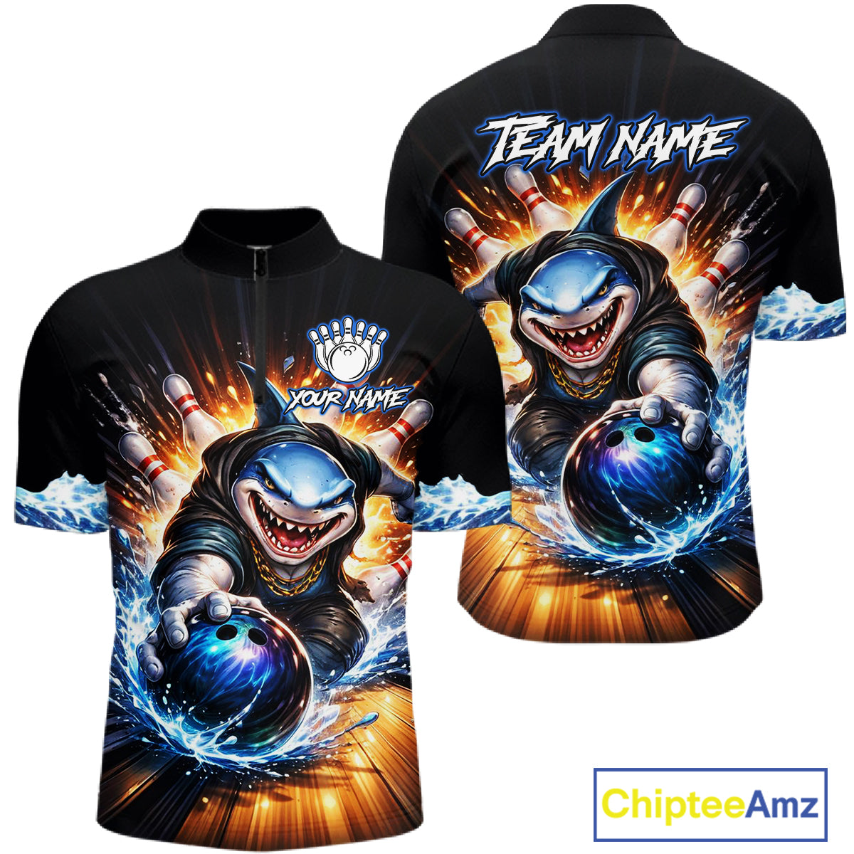 Personalized Funny Shark Bowling Team Shirt Bowling Jersey for Men Polo & Quarter-Zip QZT948
