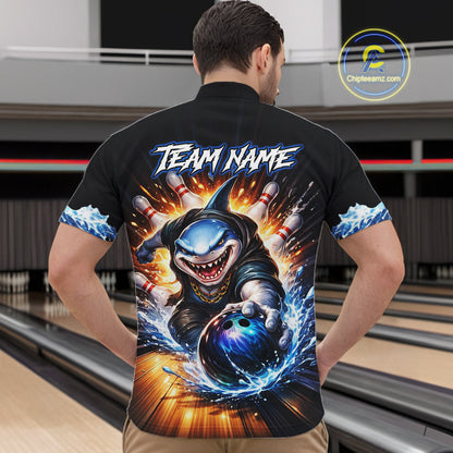 Personalized Funny Shark Bowling Team Shirt Bowling Jersey for Men Polo & Quarter-Zip QZT948