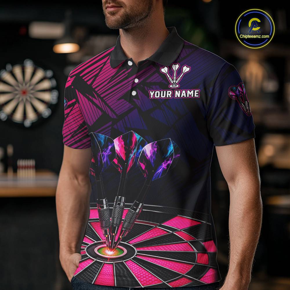 Personalized Pink Dart Shirt for Men Team Dart Jersey Dartboard Shirt Polo & Quarter-Zip DHT12