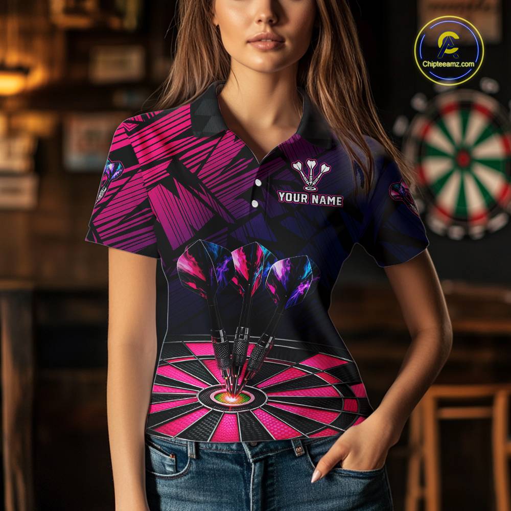 Personalized Pink Dart Shirt for Women Team Dart Jersey Dartboard Shirt Polo & Quarter-Zip DHT12