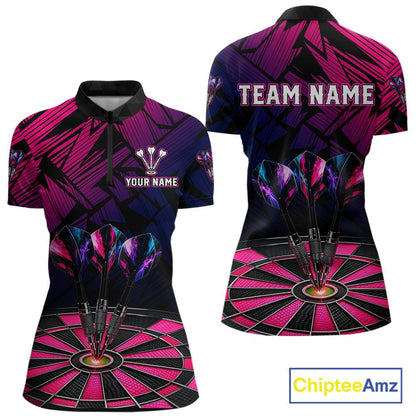 Personalized Pink Dart Shirt for Women Team Dart Jersey Dartboard Shirt Polo & Quarter-Zip DHT12